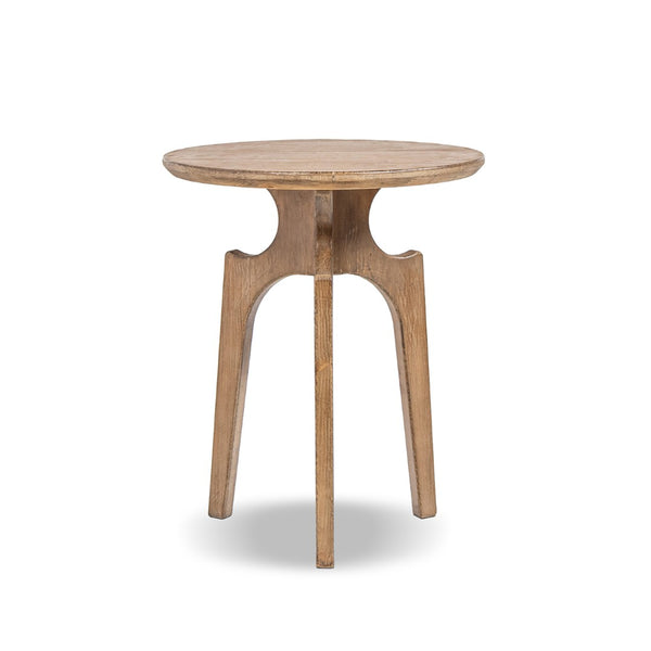 English Elm Carmel Round Reclaimed Pine Side Table Sculptural Open Base for Living or Bedroom B2719P509076