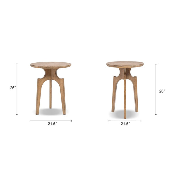 English Elm Carmel Round Reclaimed Pine Side Table Sculptural Open Base for Living or Bedroom B2719P509076