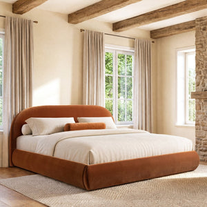 English Elm Archie Puffy Arch Headboard Platform Bed Legless Low Profile Upholstered King Frame B2719P530542