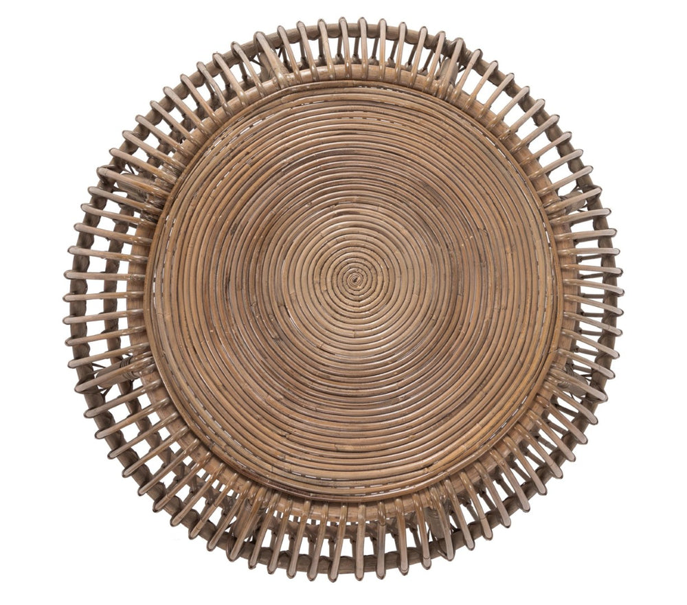 English Elm Bexley Handwoven Round Coffee Table with Organic Grey Wash Finish for Coastal Living B2723P240967
