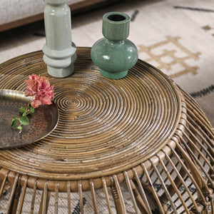English Elm Bexley Handwoven Round Coffee Table with Organic Grey Wash Finish for Coastal Living B2723P240967