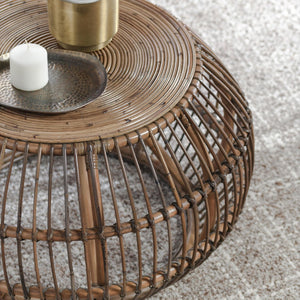 English Elm Bexley Handwoven Round Coffee Table with Organic Grey Wash Finish for Coastal Living B2723P240967