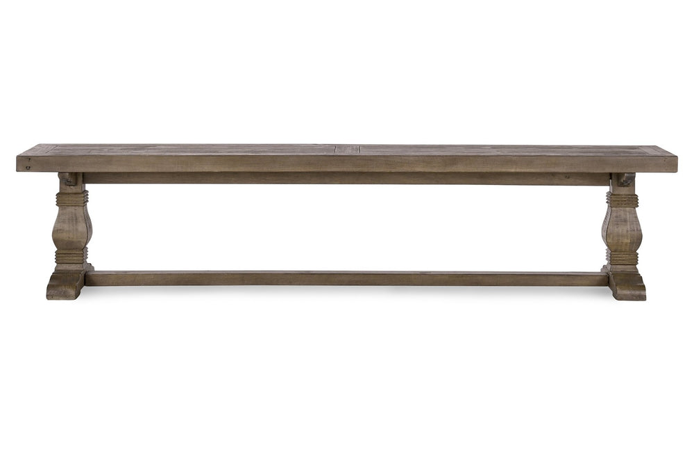 English Elm Caleb Reclaimed Solid Wood Farmhouse Bench with Hand-carved Pedestal Base for Entryway B2723P240968