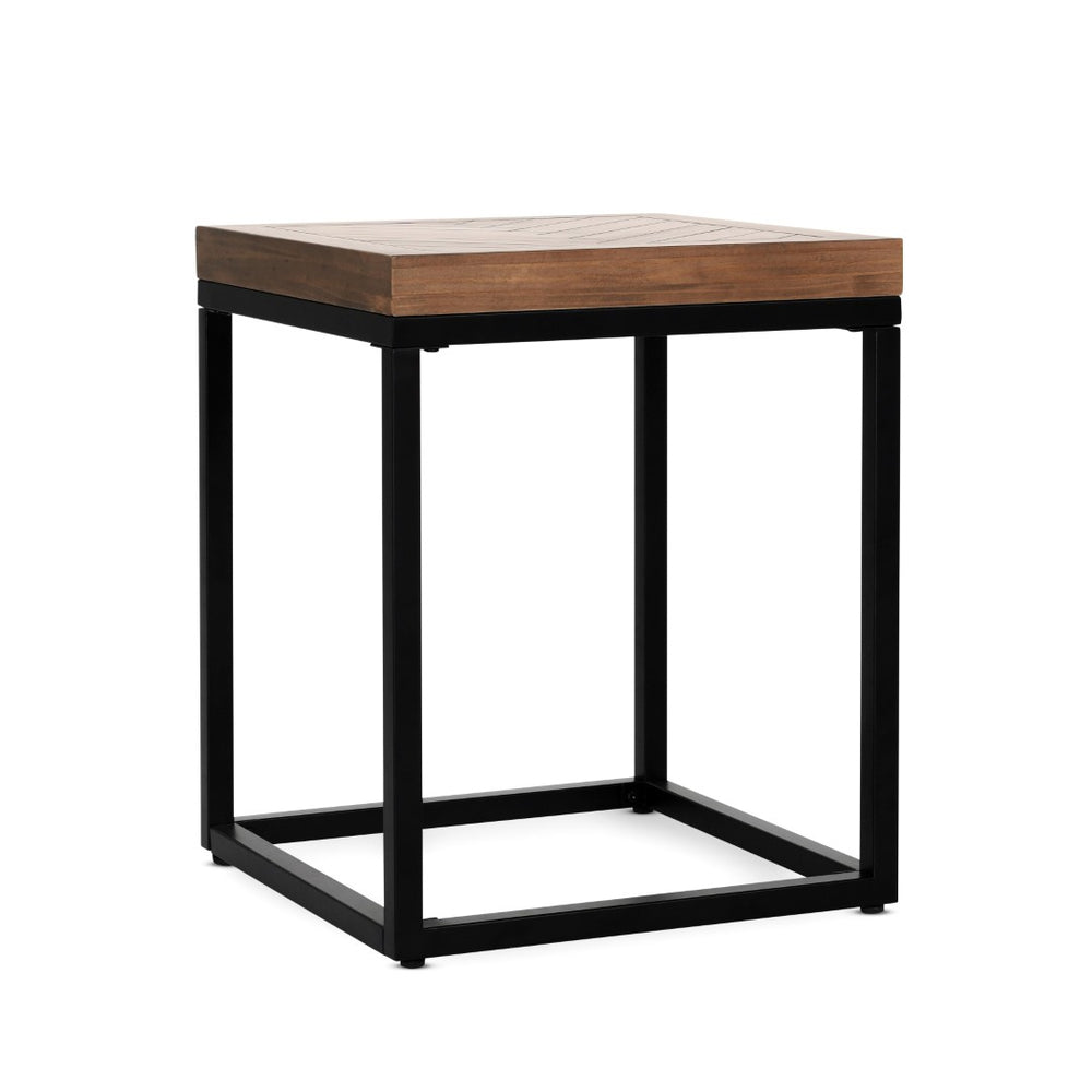 English Elm Chantel Reclaimed Wood End Table Herringbone Top Hand Distressed Rustic Modern Accent B2723P240970