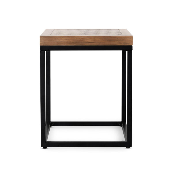 English Elm Chantel Reclaimed Wood End Table Herringbone Top Hand Distressed Rustic Modern Accent B2723P240970