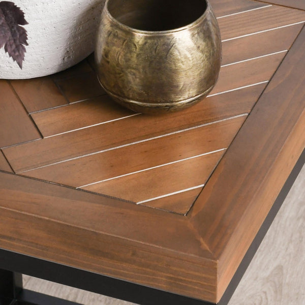 English Elm Chantel Reclaimed Wood End Table Herringbone Top Hand Distressed Rustic Modern Accent B2723P240970