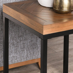 English Elm Chantel Reclaimed Wood End Table Herringbone Top Hand Distressed Rustic Modern Accent B2723P240970