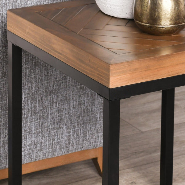 English Elm Chantel Reclaimed Wood End Table Herringbone Top Hand Distressed Rustic Modern Accent B2723P240970