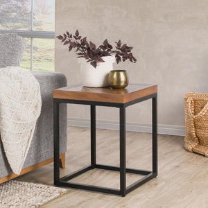 English Elm Chantel Reclaimed Wood End Table Herringbone Top Hand Distressed Rustic Modern Accent B2723P240970