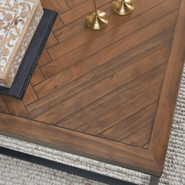 English Elm Chantel Reclaimed Wood Square Coffee Table Herringbone Top for Farmhouse Living Rooms B2723P240971