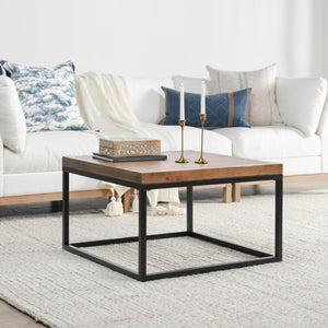 English Elm Chantel Reclaimed Wood Square Coffee Table Herringbone Top for Farmhouse Living Rooms B2723P240971
