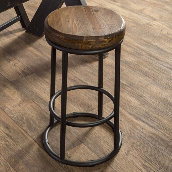 English Elm Jaden Reclaimed Wood Counter Stool Handcrafted Iron Base Rustic Farmhouse Seating B2723P240972