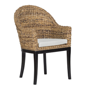 English Elm Odisha Handwoven Rattan Arm Chair Solid Hardwood Frame Coastal Bohemian Accent B2723P240975