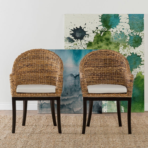 English Elm Odisha Handwoven Rattan Arm Chair Solid Hardwood Frame Coastal Bohemian Accent B2723P240975