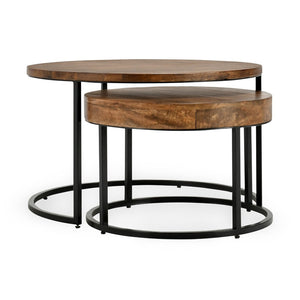 English Elm Emma Reclaimed Wood Nesting Tables Set Iron Base Rustic Transitional Living Room Accent B2723P240976