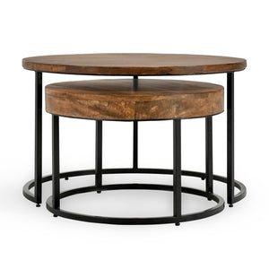 English Elm Emma Reclaimed Wood Nesting Tables Set Iron Base Rustic Transitional Living Room Accent B2723P240976