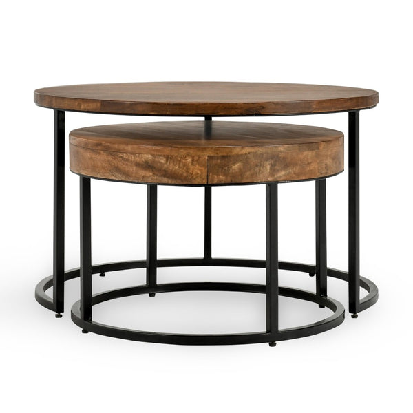 English Elm Emma Reclaimed Wood Nesting Tables Set Iron Base Rustic Transitional Living Room Accent B2723P240976
