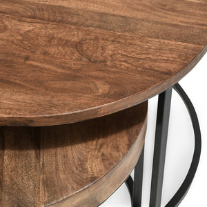 English Elm Emma Reclaimed Wood Nesting Tables Set Iron Base Rustic Transitional Living Room Accent B2723P240976