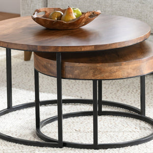 English Elm Emma Reclaimed Wood Nesting Tables Set Iron Base Rustic Transitional Living Room Accent B2723P240976