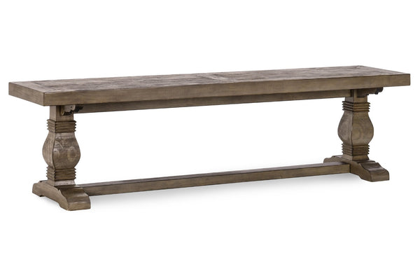 English Elm Caleb Reclaimed Solid Wood Entryway Bench with Hand-carved Pedestal Base Farmhouse Style B2723P240982