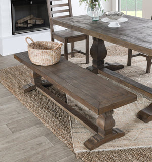 English Elm Caleb Reclaimed Solid Wood Entryway Bench with Hand-carved Pedestal Base Farmhouse Style B2723P240982