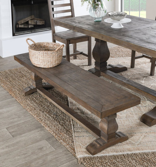 English Elm Caleb Reclaimed Solid Wood Entryway Bench with Hand-carved Pedestal Base Farmhouse Style B2723P240982