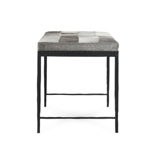 English Elm Achen Genuine Hair on Hide Quilted Patchwork Bench with Hammered Bronze Iron Frame B2723P287149
