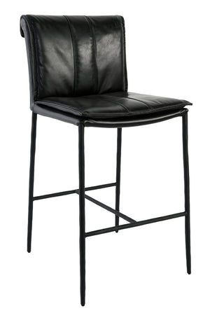 English Elm Mayer Top Grain Leather Counter Stool with Rolled Back and Tapered Legs for Islands Black B2723P287151