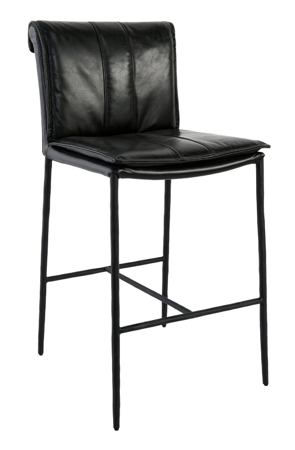 English Elm Mayer Top Grain Leather Counter Stool with Rolled Back and Tapered Legs for Islands Black B2723P287151