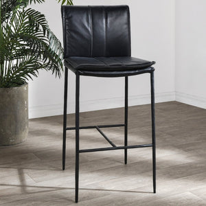 English Elm Mayer Top Grain Leather Counter Stool with Rolled Back and Tapered Legs for Islands Black B2723P287151