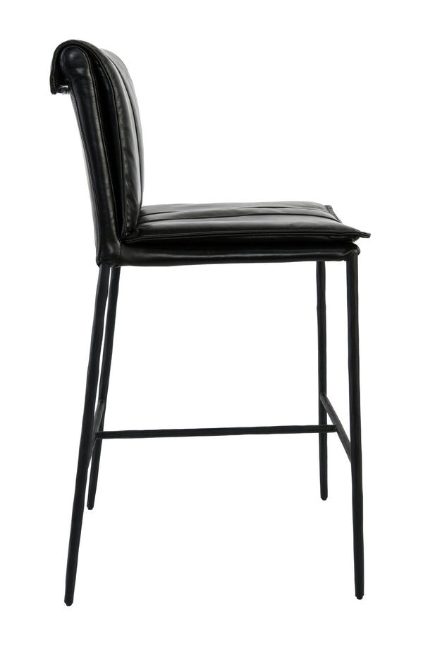 English Elm Mayer Top Grain Leather Counter Stool with Rolled Back and Tapered Legs for Islands Black B2723P287151