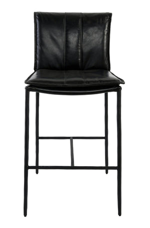 English Elm Mayer Top Grain Leather Counter Stool with Rolled Back and Tapered Legs for Islands Black B2723P287151