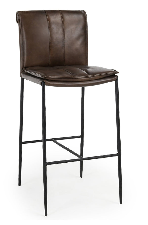 English Elm Mayer Top Grain Leather Bar Stool with Hand-hammered Iron Frame Transitional Kitchen Brown B2723P287152