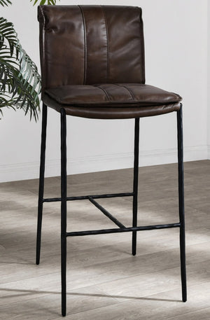 English Elm Mayer Top Grain Leather Bar Stool with Hand-hammered Iron Frame Transitional Kitchen Brown B2723P287152