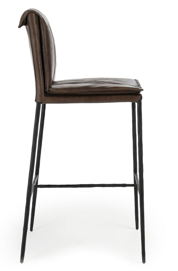 English Elm Mayer Top Grain Leather Bar Stool with Hand-hammered Iron Frame Transitional Kitchen Brown B2723P287152