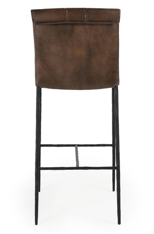 English Elm Mayer Top Grain Leather Bar Stool with Hand-hammered Iron Frame Transitional Kitchen Brown B2723P287152