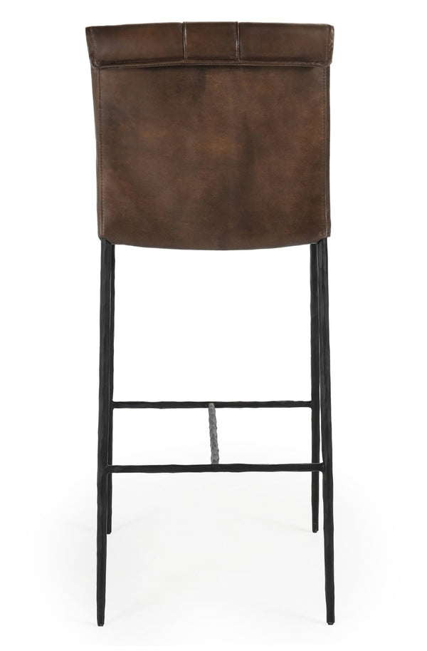 English Elm Mayer Top Grain Leather Bar Stool with Hand-hammered Iron Frame Transitional Kitchen Brown B2723P287152