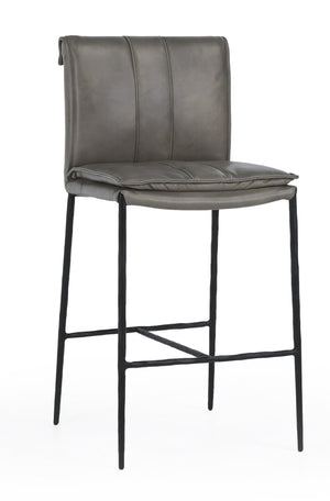 English Elm Mayer Top Grain Leather Counter Stool with Rolled Back and Tapered Legs for Islands Gray B2723P287153