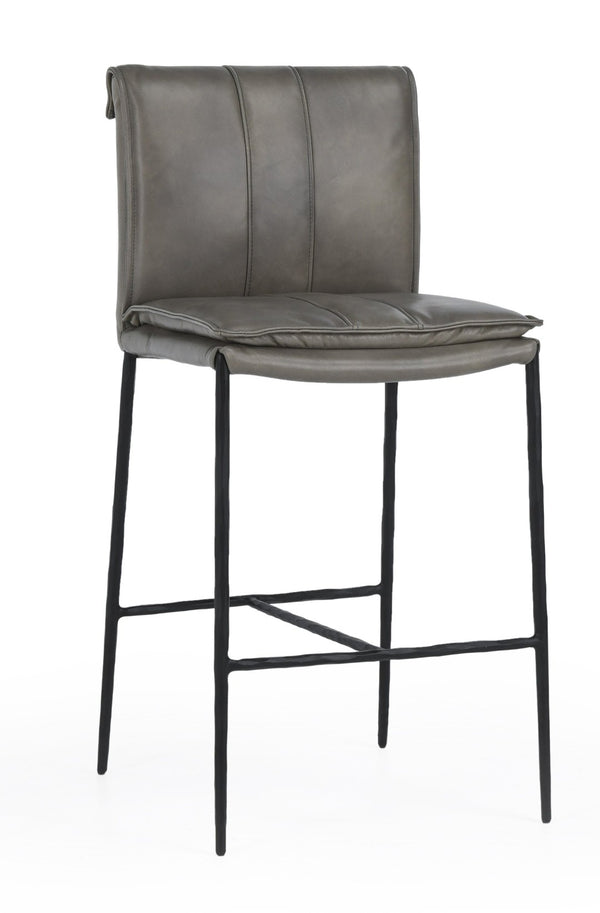 English Elm Mayer Top Grain Leather Counter Stool with Rolled Back and Tapered Legs for Islands Gray B2723P287153
