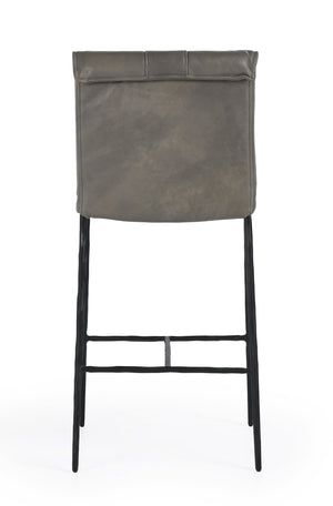 English Elm Mayer Top Grain Leather Counter Stool with Rolled Back and Tapered Legs for Islands Gray B2723P287153