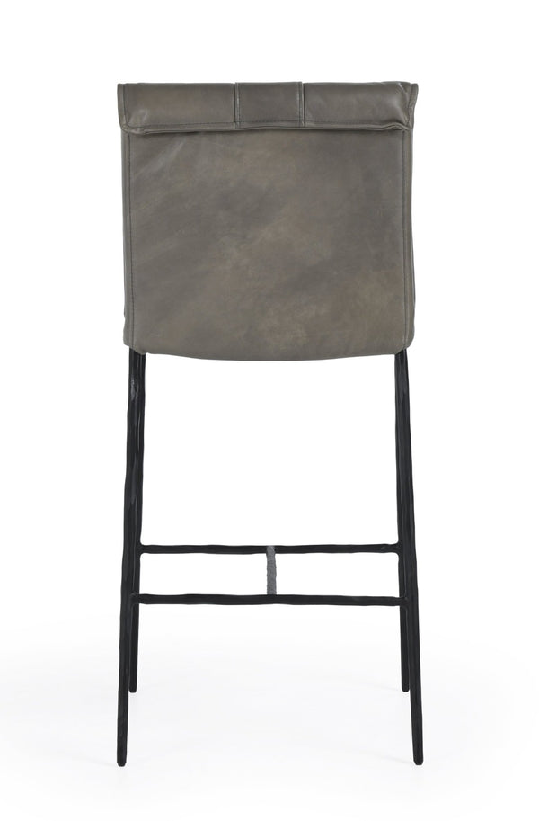 English Elm Mayer Top Grain Leather Counter Stool with Rolled Back and Tapered Legs for Islands Gray B2723P287153