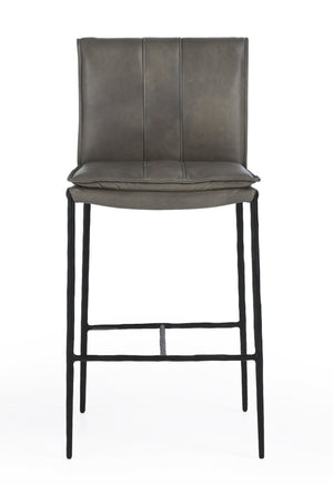 English Elm Mayer Top Grain Leather Counter Stool with Rolled Back and Tapered Legs for Islands Gray B2723P287153