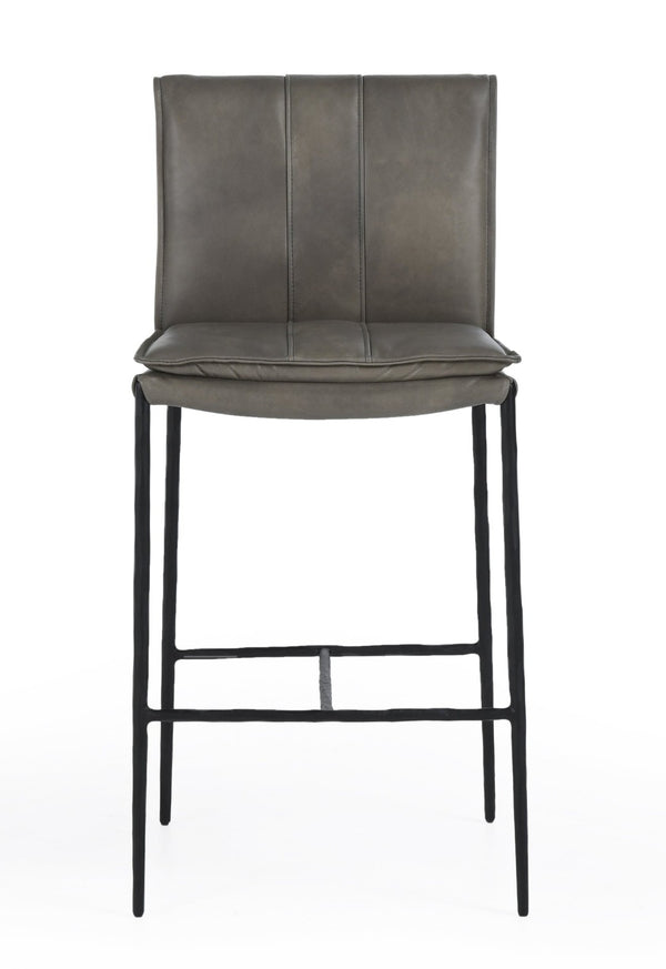 English Elm Mayer Top Grain Leather Counter Stool with Rolled Back and Tapered Legs for Islands Gray B2723P287153