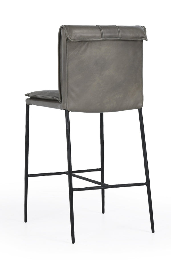English Elm Mayer Top Grain Leather Counter Stool with Rolled Back and Tapered Legs for Islands Gray B2723P287153