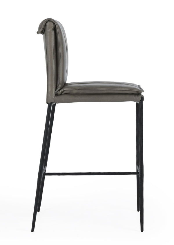 English Elm Mayer Top Grain Leather Counter Stool with Rolled Back and Tapered Legs for Islands Gray B2723P287153