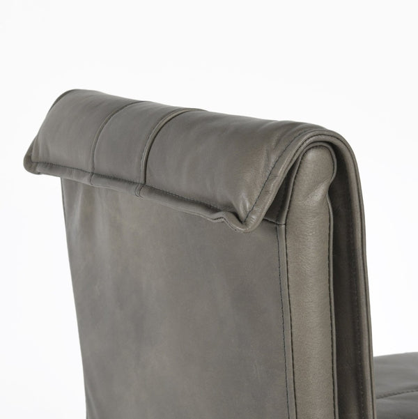 English Elm Mayer Top Grain Leather Counter Stool with Rolled Back and Tapered Legs for Islands Gray B2723P287153