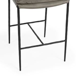English Elm Mayer Top Grain Leather Counter Stool with Rolled Back and Tapered Legs for Islands Gray B2723P287153