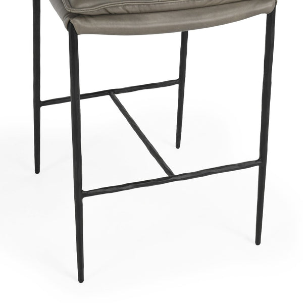 English Elm Mayer Top Grain Leather Counter Stool with Rolled Back and Tapered Legs for Islands Gray B2723P287153
