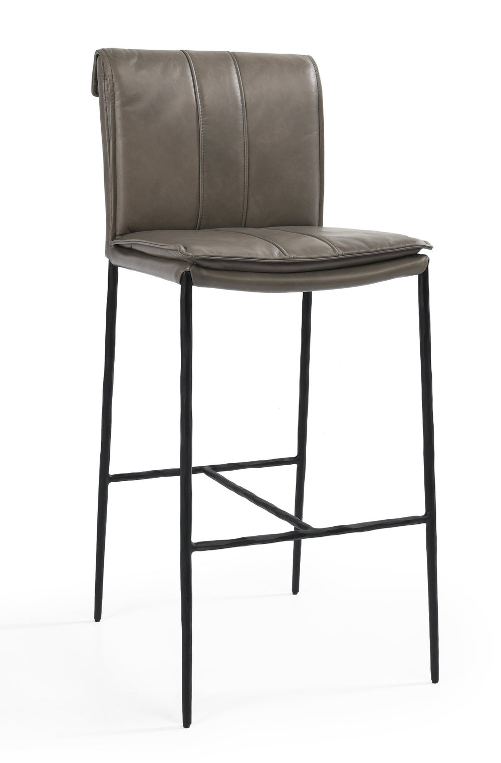 English Elm Mayer Top Grain Leather Bar Stool with Hand-hammered Iron Frame Transitional Kitchen Gray B2723P287154