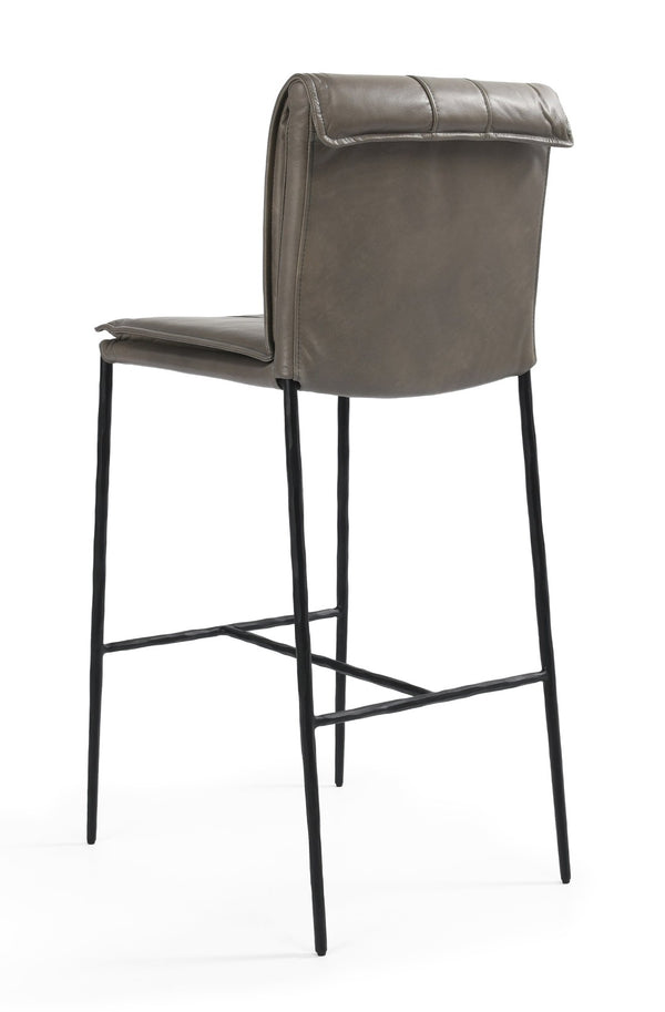 English Elm Mayer Top Grain Leather Bar Stool with Hand-hammered Iron Frame Transitional Kitchen Gray B2723P287154